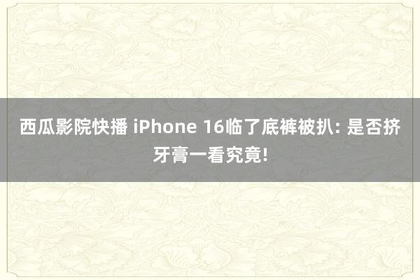 西瓜影院快播 iPhone 16临了底裤被扒: 是否挤牙膏一看究竟!