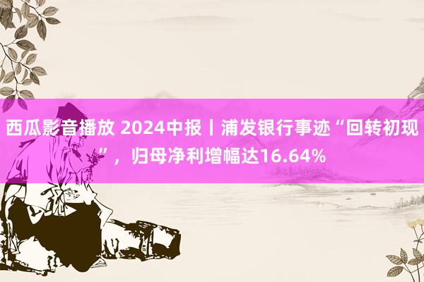 西瓜影音播放 2024中报丨浦发银行事迹“回转初现”，归母净利增幅达16.64%